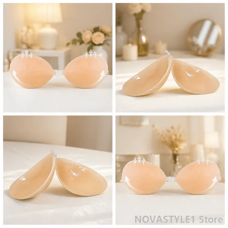 Silicone Bra Adhesive - แผ่นซิลิโคนยกกระชับหน้าอก 2 ชิ้น สำหรับชุดแต่งงาน แผ่นเสริมบราแบบไร้รอยต่อ มองไม่เห็น