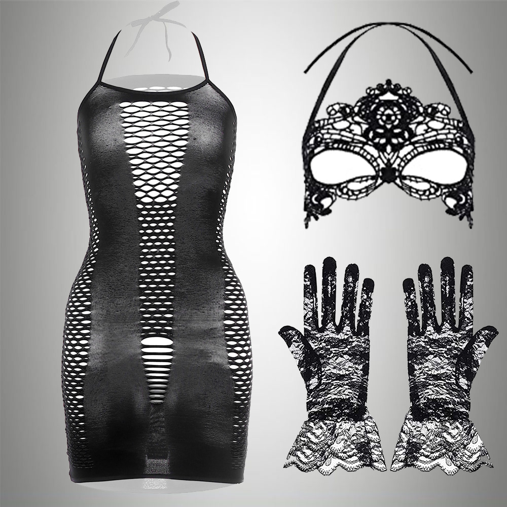 Bodystocking Fishnet - 3 IN 1ชุดชุดแปลกใหม่ + ตาข่าย +