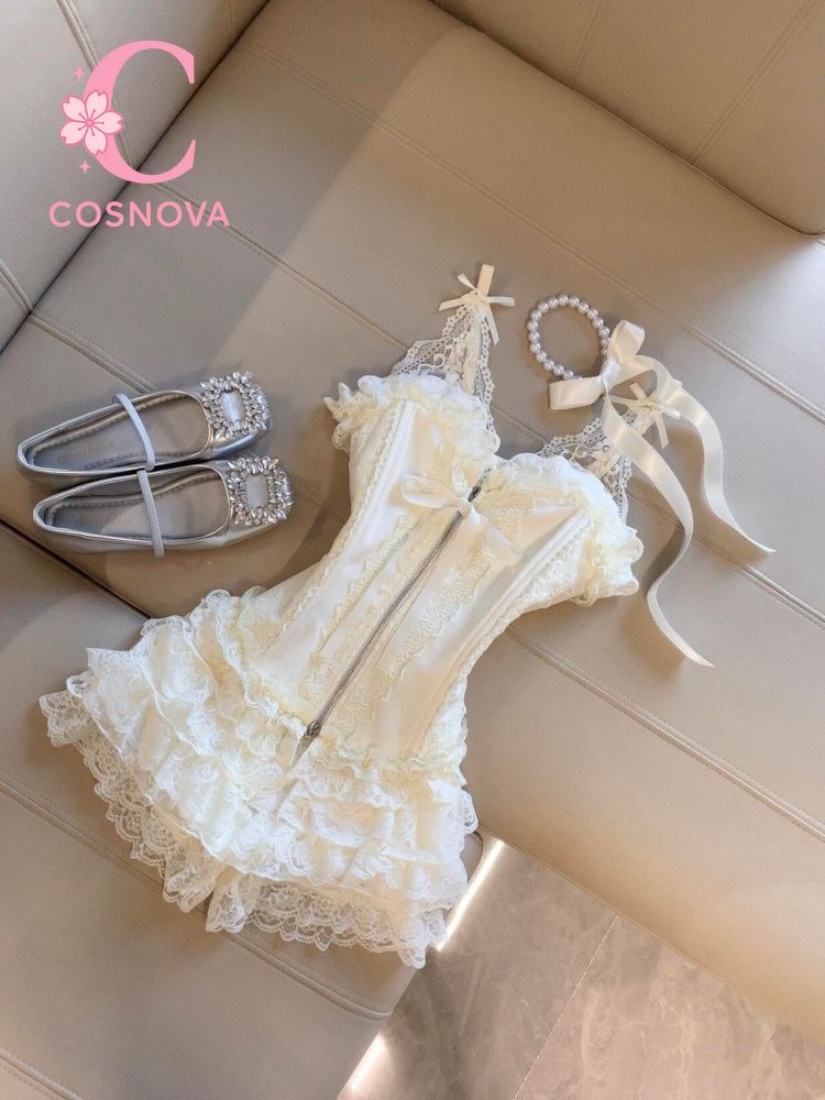 Cami Top Lace - ชุดเซ็ตกระโปรงมินิทรงเค้กเอวสูง พร้อมเสื้อครอปบัสติเยร์ลูกไม้สุดน่ารัก สไตล์เซ็กซี่ คอร์เซ็ต สายเดี่ยว ชุดฤดูหนาว