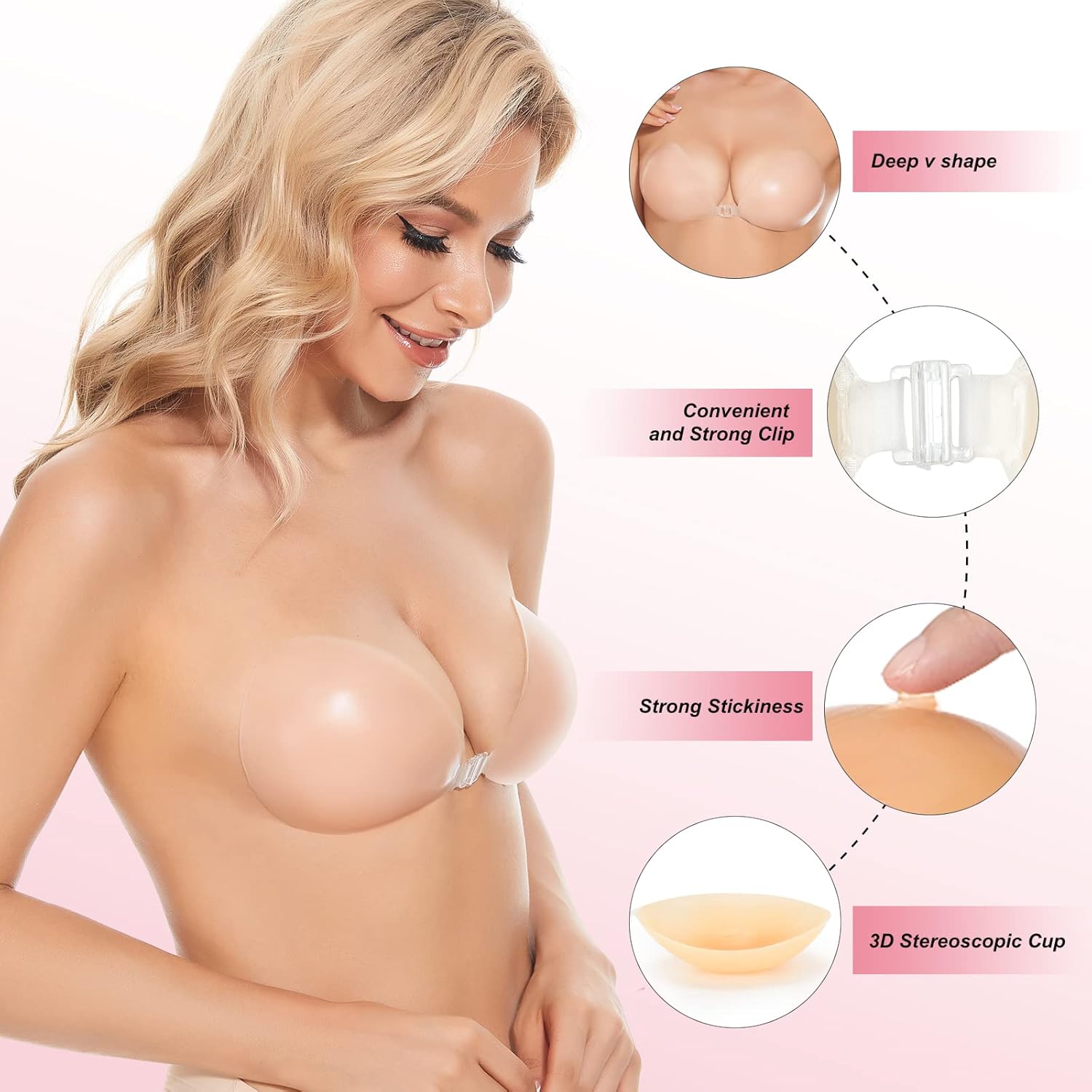 Silicone Bra Adhesive - บราแบบแปะ บราซิลิโคนไร้สาย บราปีกนกสำหรับผู้หญิง พร้อมแผ่นปิดจุกนม แบบหนา ช่วยยกกระชับ