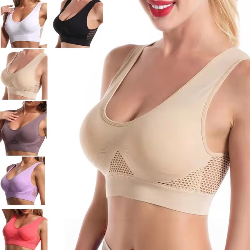 Seamless Underwear Women - เสื้อชั้นในกีฬาผู้หญิงไซส์ใหญ่ 1 ชิ้น ไม่มีโครงเหล็ก ไร้ตะเข็บ แผ่นรองหน้าอกถอดได้