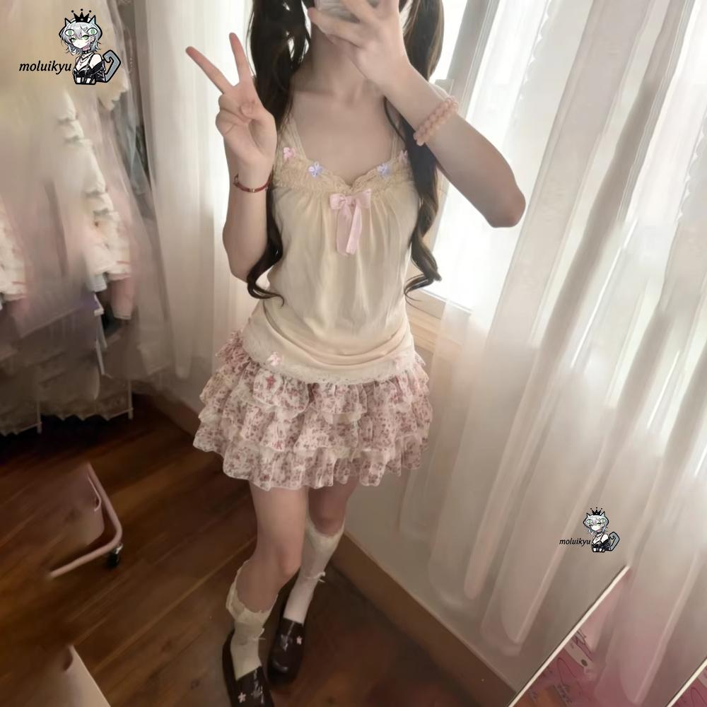 Cami Top Lace - ชุดเซ็ต 2 ชิ้น สไตล์ Y2K สำหรับผู้หญิง