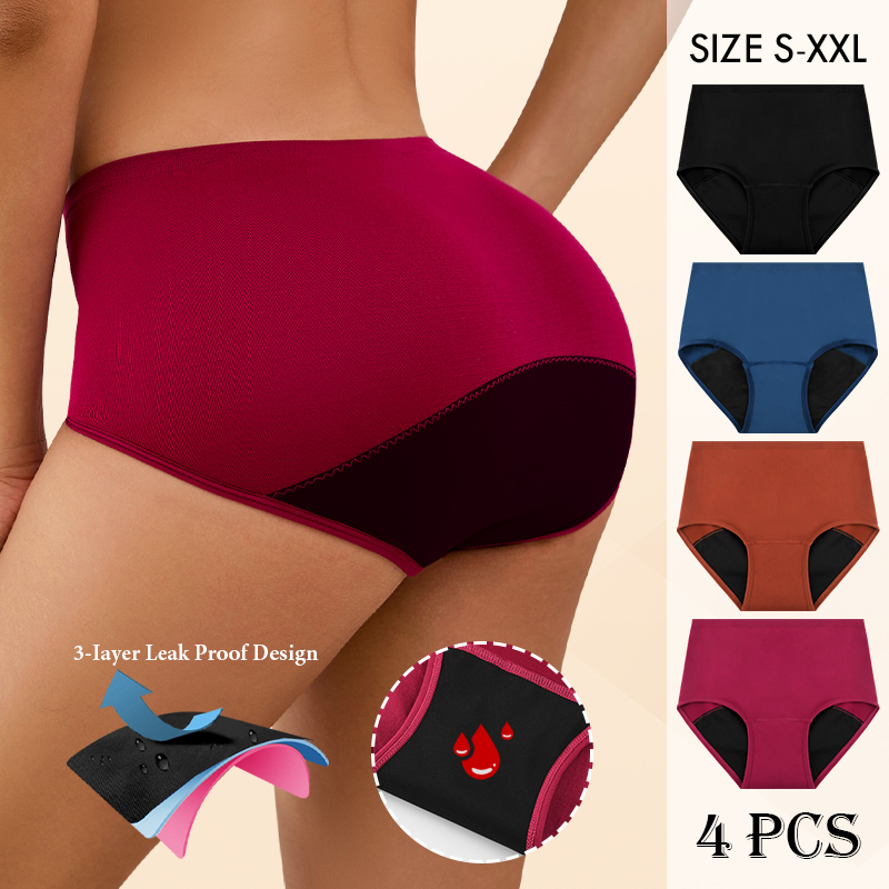 Period Panty Absorbent - กางเกงในประจำเดือนไร้ตะเข็บสำหรับผู้หญิง พร้อมการป้องกันแบบดูดซับ 3 ชั้น กางเกงในประจำเดือนแบบใช้ซ้ำได้สีทึบ