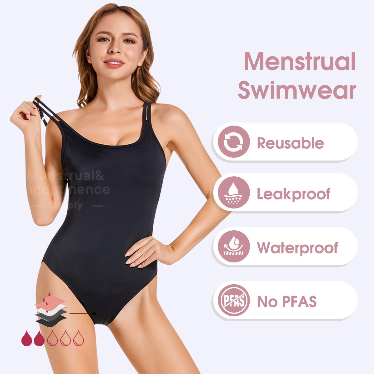 Period Panty Absorbent - ชุดว่ายน้ำสำหรับผู้หญิงช่วงมีประจำเดือนแบบชิ้นเดียว ป้องกันการรั่วซึม กันน้ำ ซึมซับได้ดี ชุดว่ายน้ำสำหรับใส่ในช่วงมีประจำเดือน