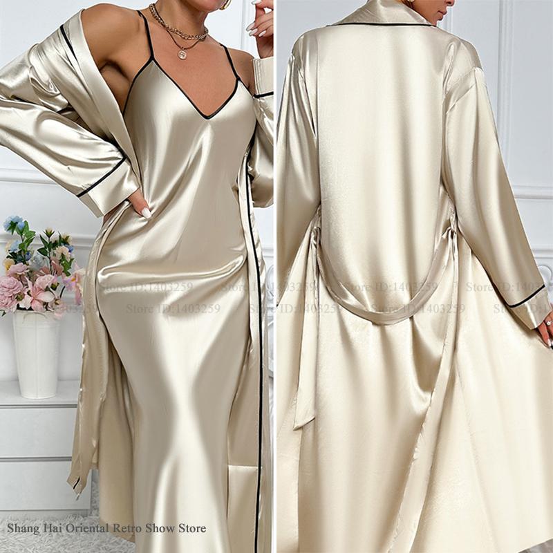 Robe Silk Women - เซ็กซี่ยาว Twinset Robe ชุด Chemise Nightgown