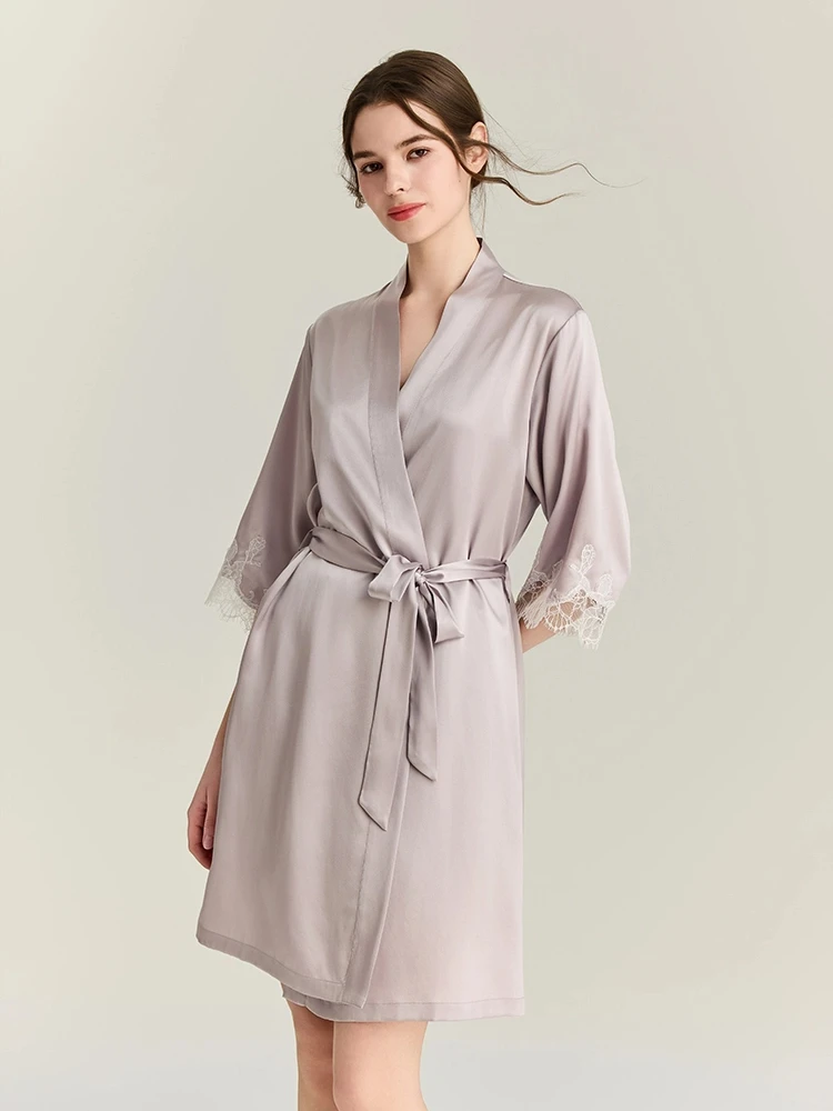 Robe Silk Women - ชุดคลุมผ้าไหมมัลเบอร์รี่ 100% ขนาด 22 มม. แต่งขอบลูกไม้