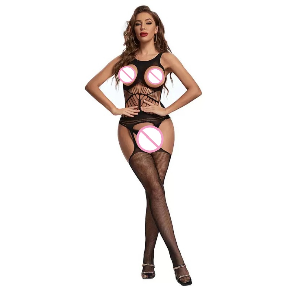 Bodystocking Fishnet - ชุดบอดี้สูทแบบเปิดเป้า ชุดบอดี้สต็อกกิ้งโปร่งใส ชุดเซ็กซี่แบบเปิดหน้าอก ชุดคอสตูมอีโรติก ชุดชั้นในตาข่ายเซ็กซี่