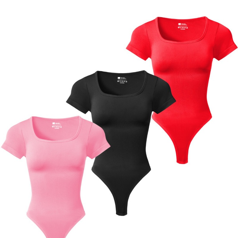 Shapewear Bodysuit Firm - บอดี้สูทคอเหลี่ยมแขนสั้นสำหรับผู้หญิงไซส์ใหญ่ ช่วยกระชับหน้าท้อง ไร้รอยต่อ แฟชั่นกระชับสัดส่วน