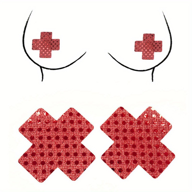 Nipple Cover Pasties - แผ่นปิดจุกนมลายกากบาทสีแดง กันน้ำ ไม่ลื่น สำหรับผู้หญิงและเด็กผู้หญิง ใช้ได้กับชุดประจำวัน ชุดแต่งงาน