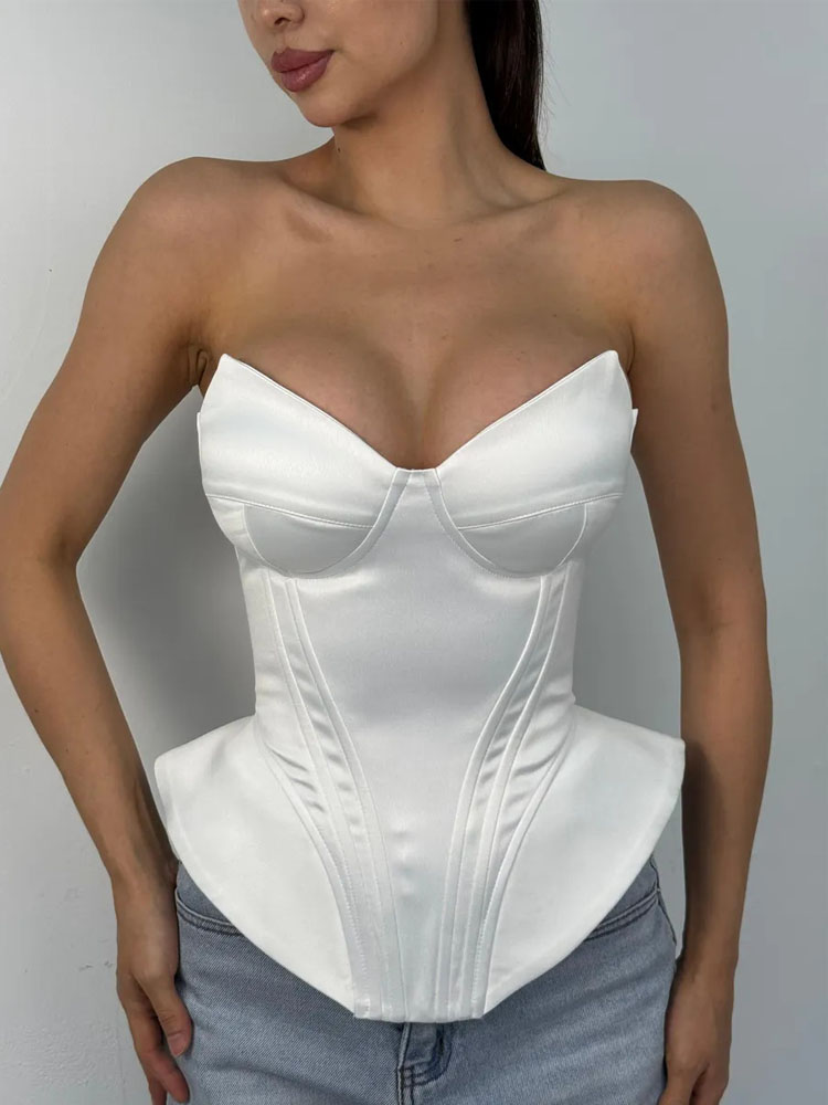 Corset Waist Cinch - เสื้อครอปเซ็กซี่แบบไร้สายรัดไหล่ แบรนด์ BKQU รุ่น Fishbone สำหรับผู้หญิง