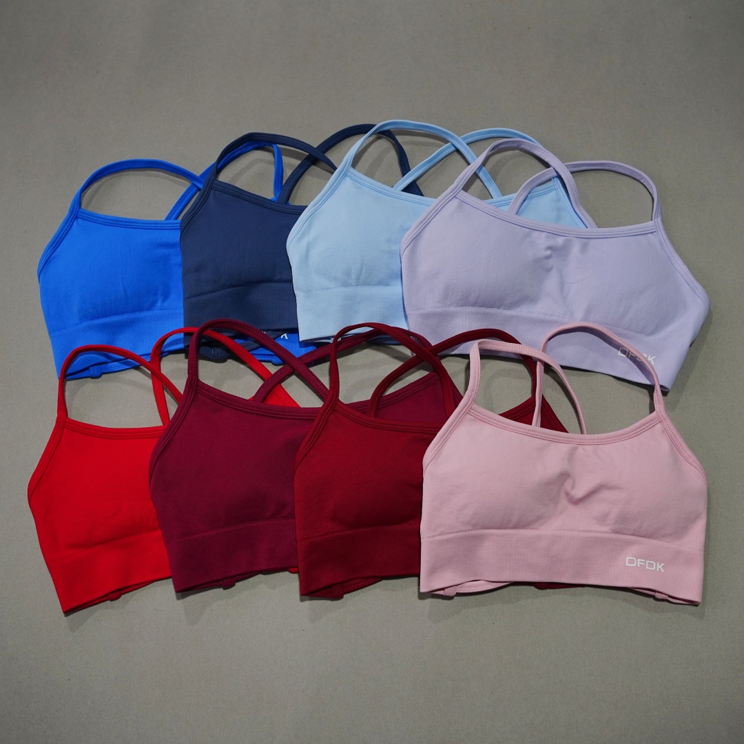 Push Up Bra Padded - เสื้อชั้นในโยคะแบบไร้โครง DFDK รุ่น Ribbed Seamless Cross