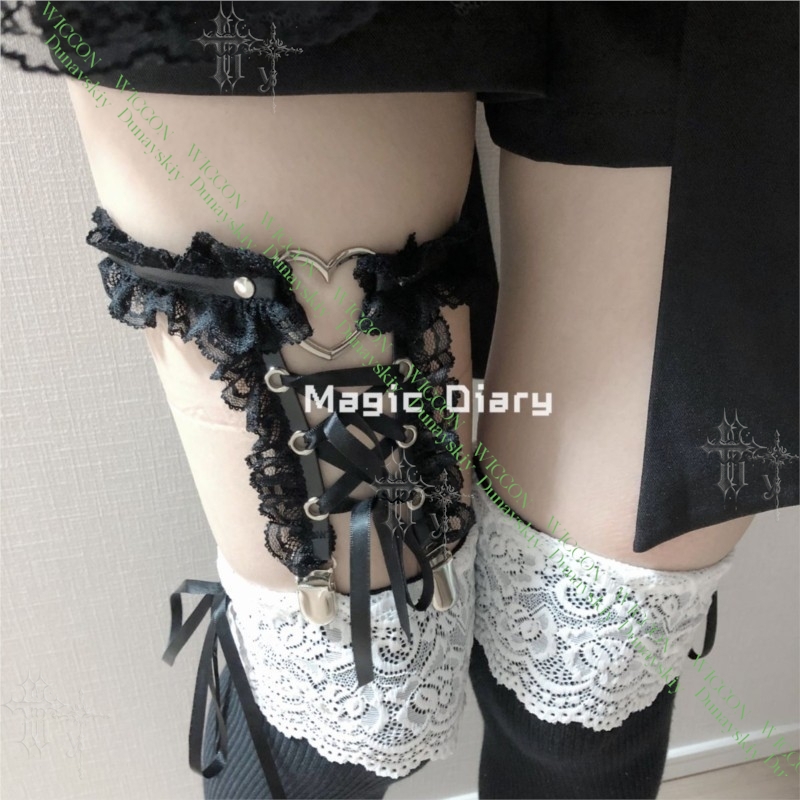 สายรัดขาแบบริบบิ้นประดับลูกไม้ - Garter Belt Set บทวิจารณ์และราคา