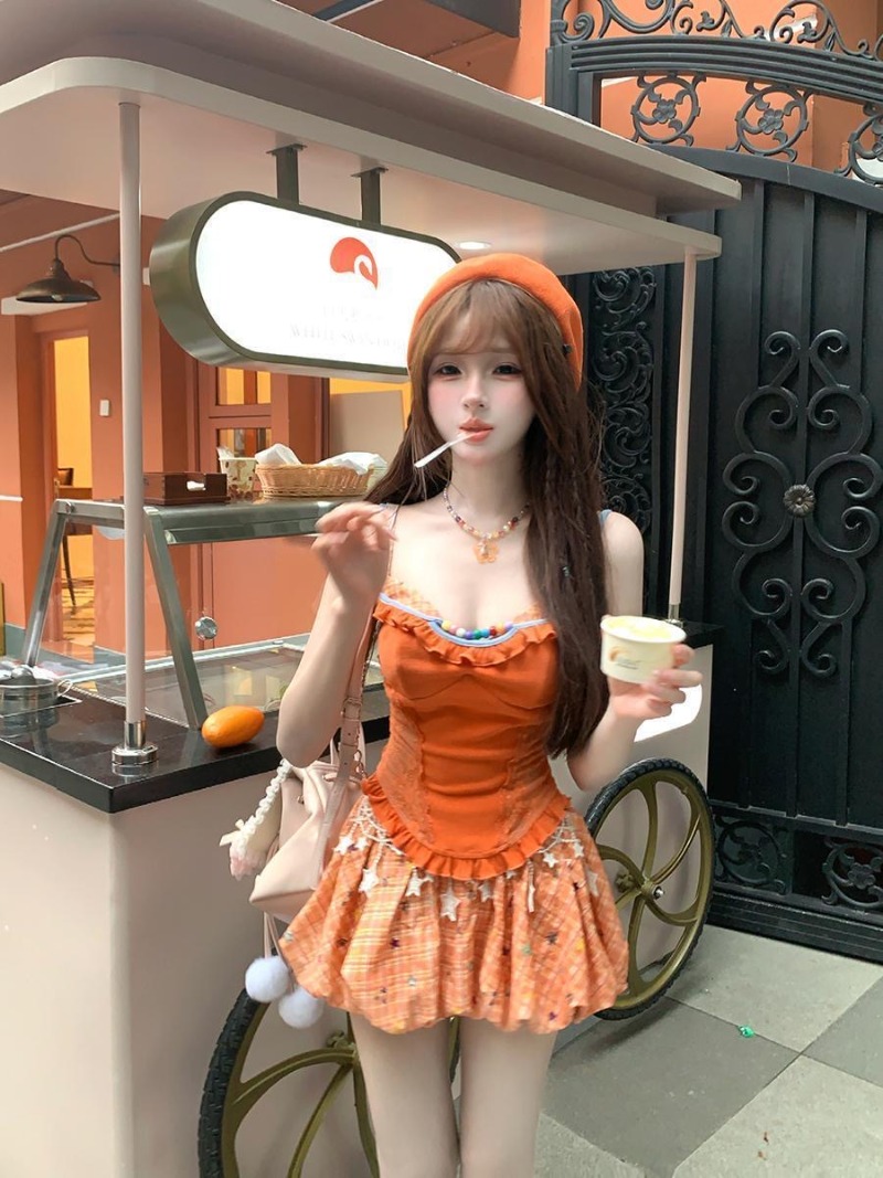ฤดูร้อนใหม่สีส้มโดปามีนสาวหวาน - Cami Top Lace บทวิจารณ์และราคา
