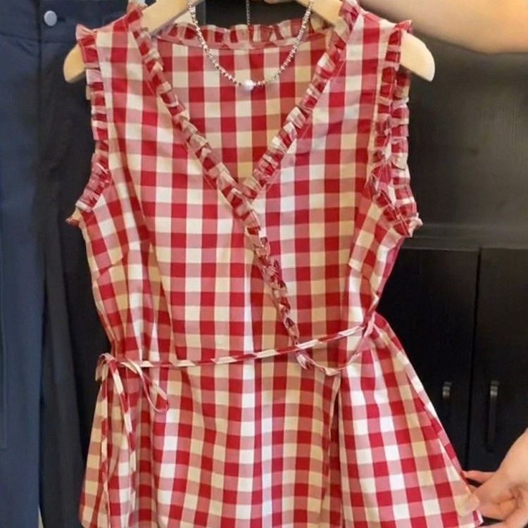 เสื้อกั๊กแขนกุดลายสก๊อตสีแดงสไ - Corset Waist Cinch บทวิจารณ์และราคา