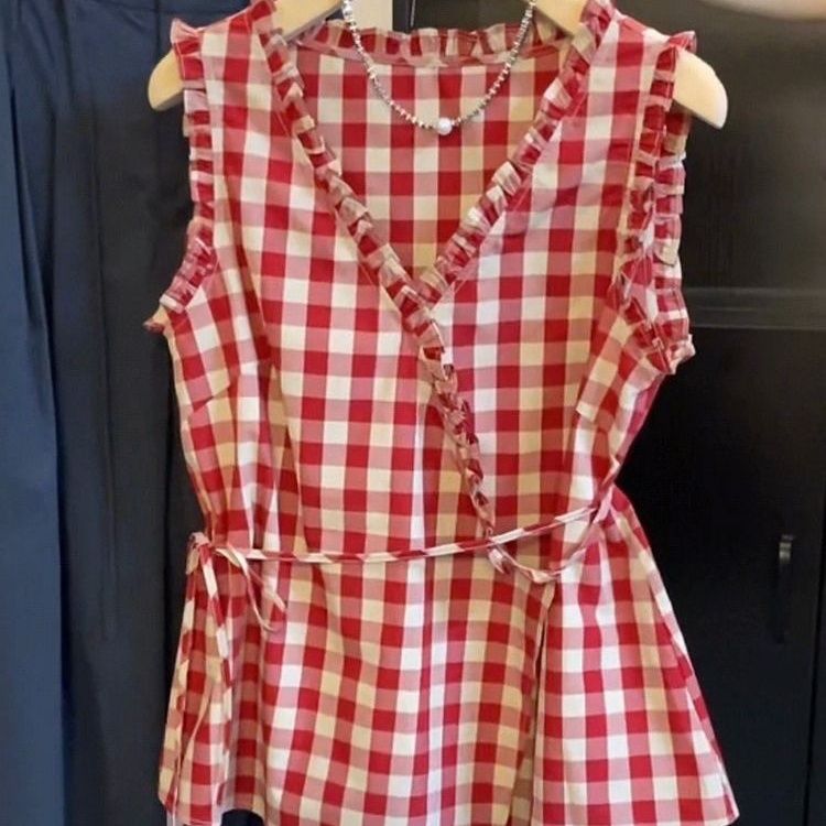 เสื้อกั๊กแขนกุดลายสก๊อตสีแดงสไ - Corset Waist Cinch บทวิจารณ์และราคา