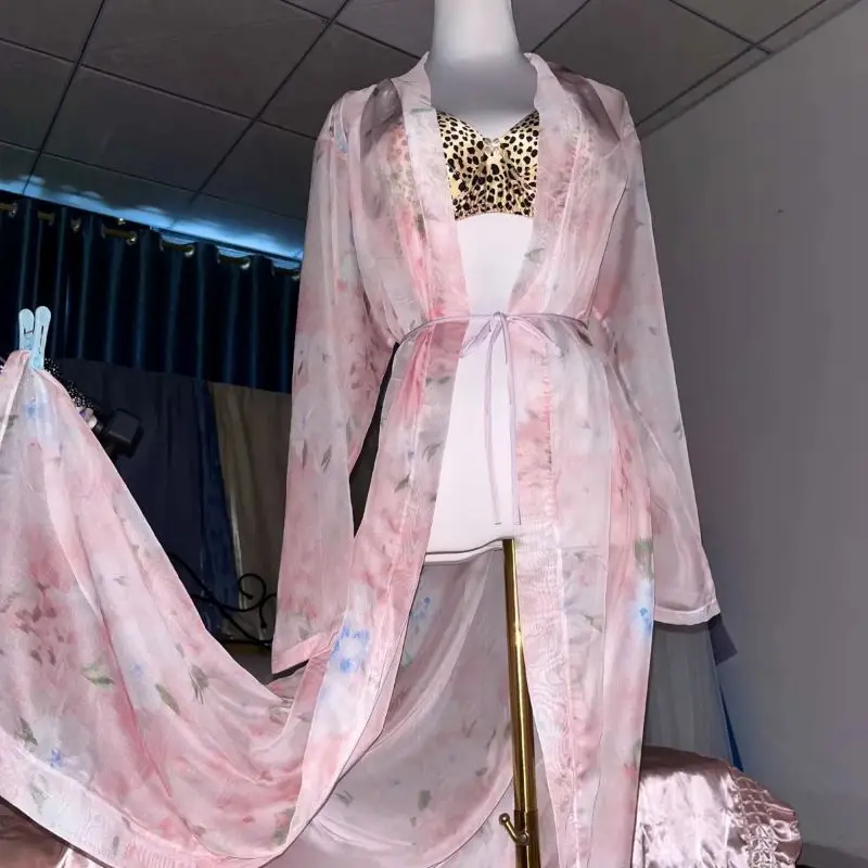 ผ้าไหมสีชมพูพิมพ์ดูผ่าน Nightg - Robe Silk Women บทวิจารณ์และราคา