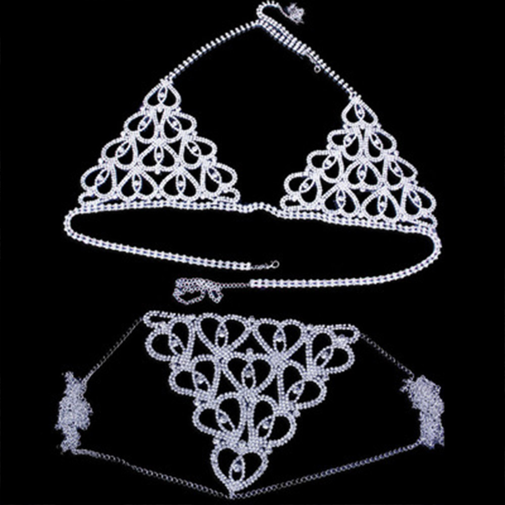 แฟชั่น Rhinestone Heart Bra ชุ - Thong Bikini Women บทวิจารณ์และราคา