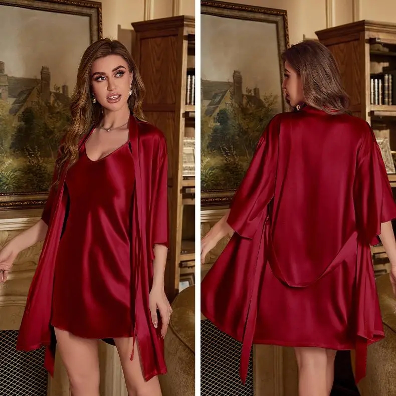 2PC Robe ชุดผู้หญิงเรยอนเสื้อค - Robe Silk Women บทวิจารณ์และราคา