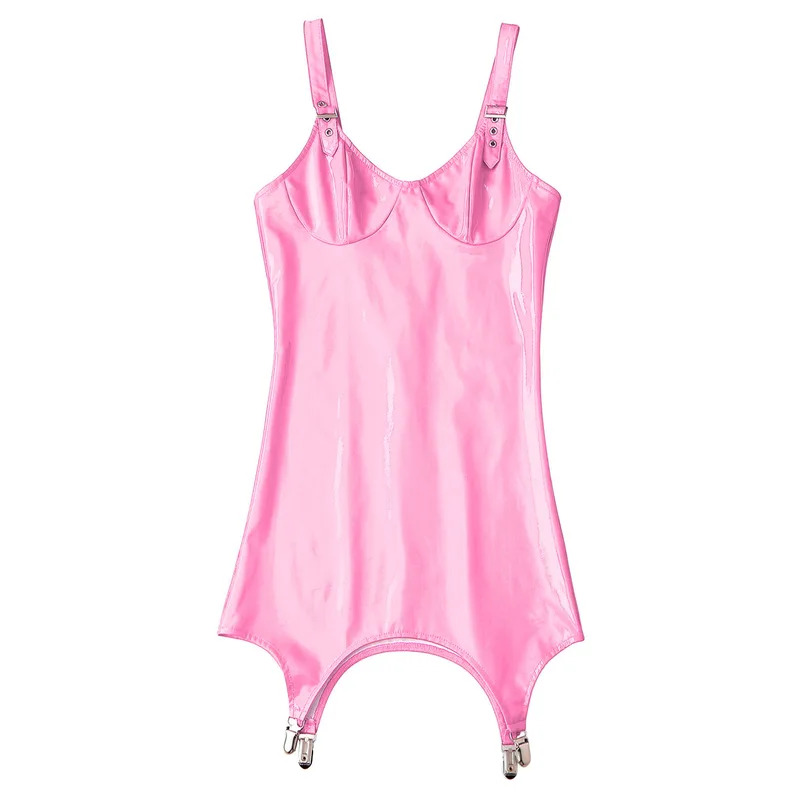สตรีเงาโลหะ PVC หนัง V คอชุดมิ - Babydoll Chemise Night บทวิจารณ์และราคา