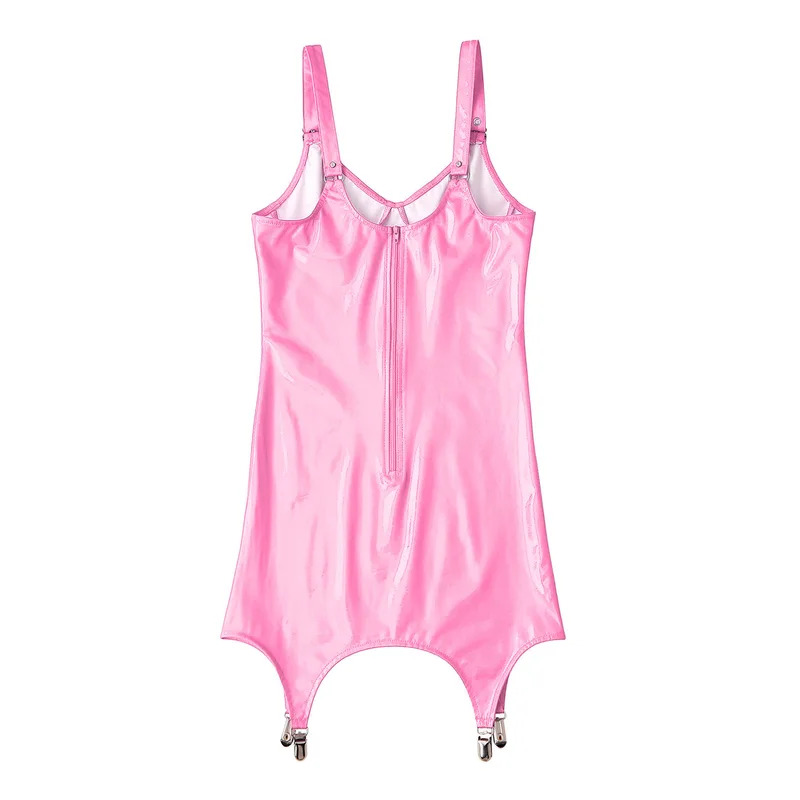 สตรีเงาโลหะ PVC หนัง V คอชุดมิ - Babydoll Chemise Night บทวิจารณ์และราคา